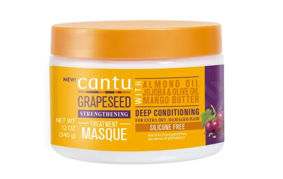 Cantu Grapseed Treatment Masque with Almond Oil Jojoba Olive oil Mango butter Deep Conditioning Silicone free 12oz 340gwebp